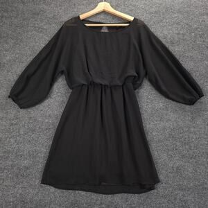 Express Black Sheer Sleeve Mini Dress Knee Size S Elastic Waist Keyhole Back